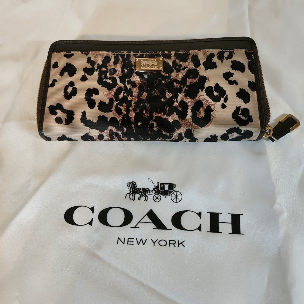 Coach Leopard Print Wallet - Black and Brown